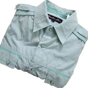 Knockout Jeans Men's Large Teal Button Up Pearl‎ Snap Western Shirt Blue Green